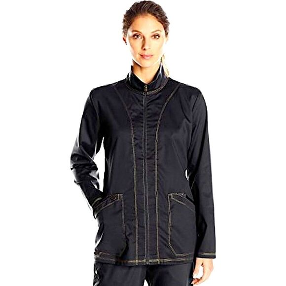 Dickies Essence Black Warm Up Scrubs Jacket Size Medium DK302 - Picture 1 of 8